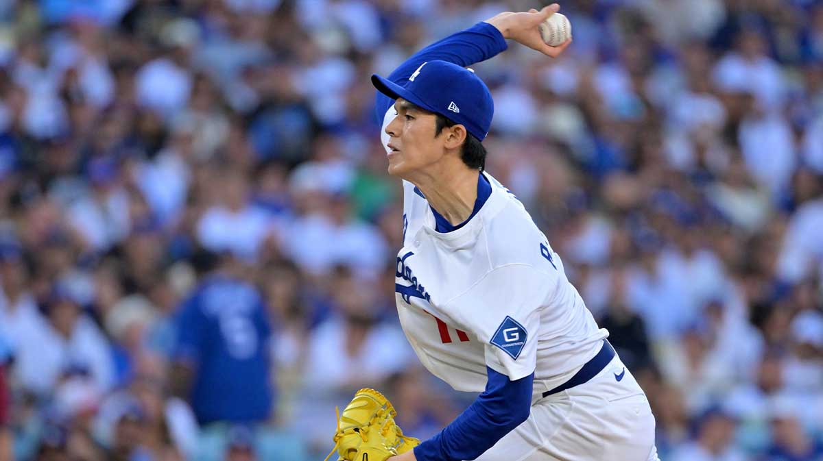 Los Angeles Dodgers pitcher Roki Sasaki (11) throws in the eighth inning against the Philadelphia Phillies during game four of the NLDS round for the 2025 MLB playoffs at Dodger Stadium.