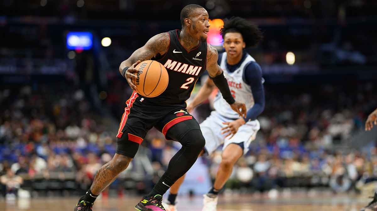 Miami Heat guard Terry Rozier (2) drives to the basket during the second quarter against the Washington Wizards at Capital One Arena.