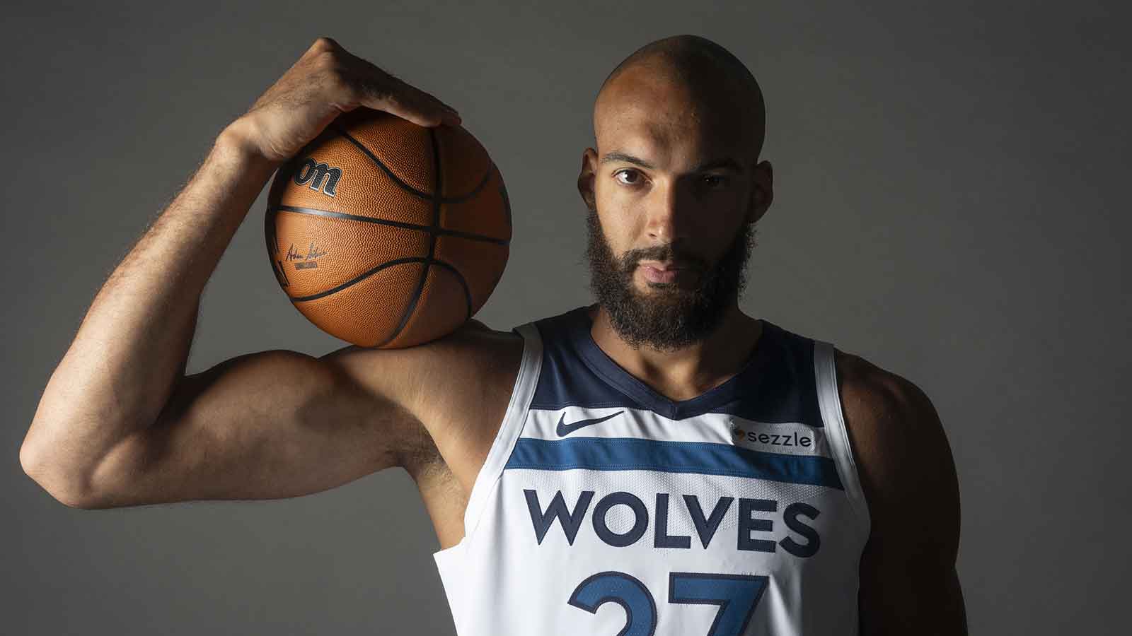 Minnesota Timberwolves center Rudy Gobert (27) poses for a photograph as part of media day at Target Center. 