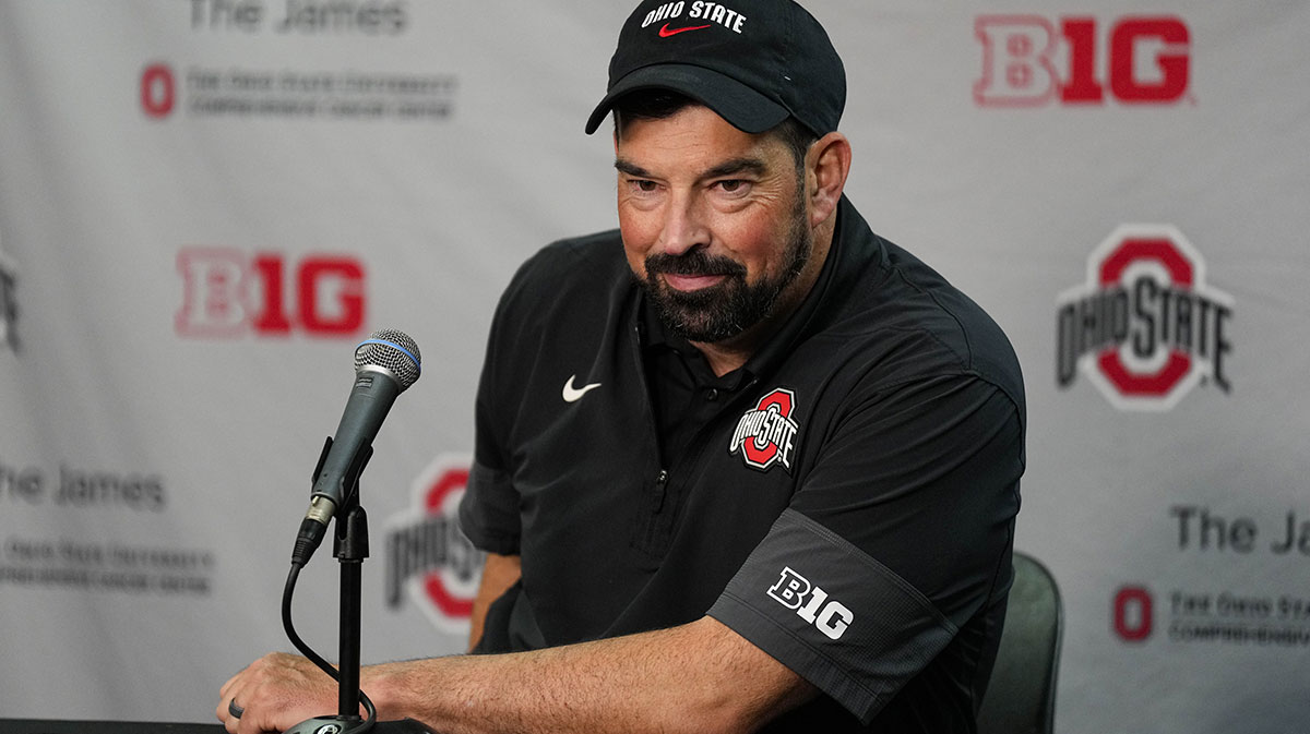 Ohio State Buckeyes head coach Ryan Day following the game against the Wisconsin Badgers at Camp Randall Stadium.