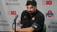 Ohio State Buckeyes head coach Ryan Day following the game against the Wisconsin Badgers at Camp Randall Stadium.