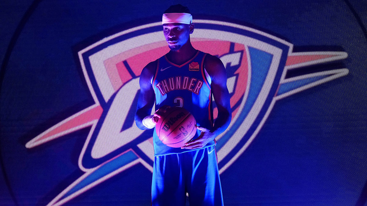 Shai Gilgeous-Alexander during the Thunder Media Day for the 25-26 NBA season at the Paycom CenterMonday, Sept. 29, 2025.