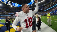 San Francisco 49ers placekicker Eddie Pineiro (18) reacts after the game against the Los Angeles Rams