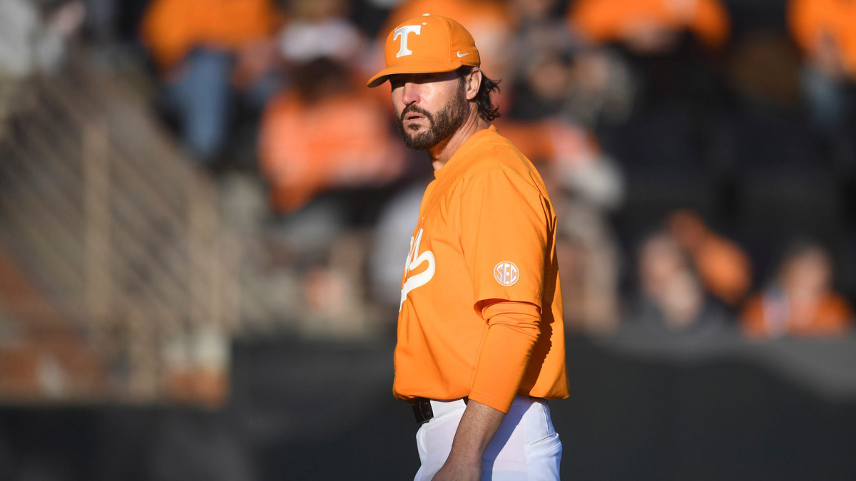 Tennessee head coach Tony Vitello is seen on the field during the home opener between Tennessee and UNC Asheville, at the newly renovated Lindsey Nelson Stadium.