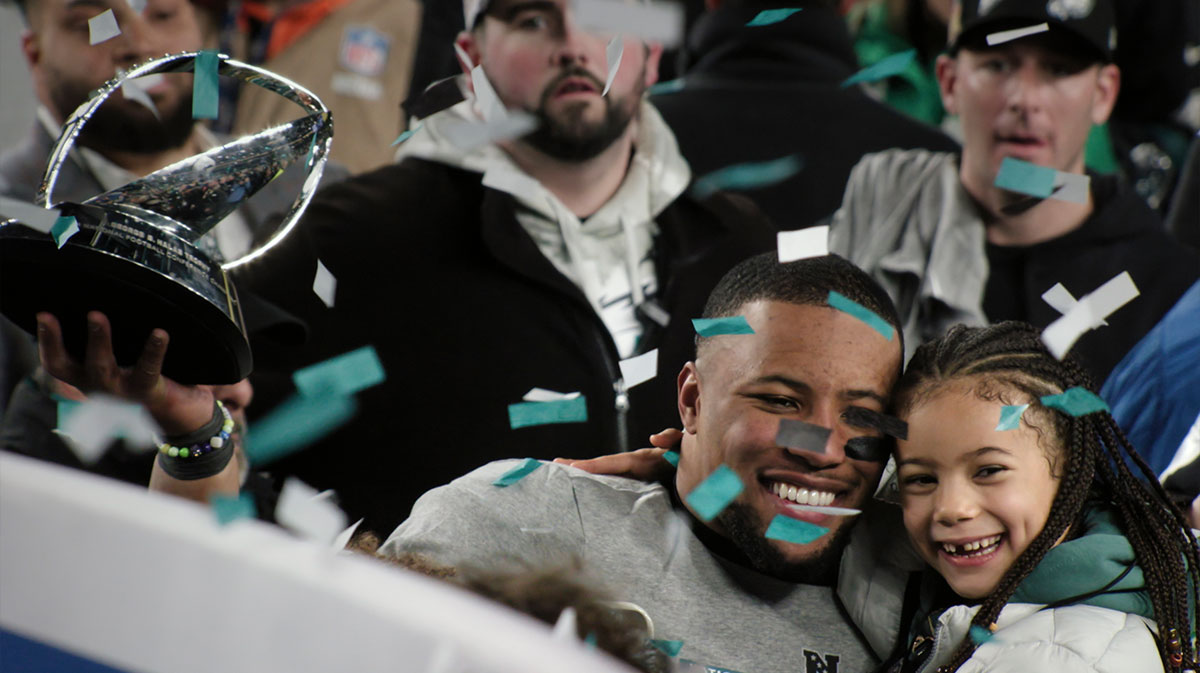 Saquon Barkley after winning Super Bowl 59.