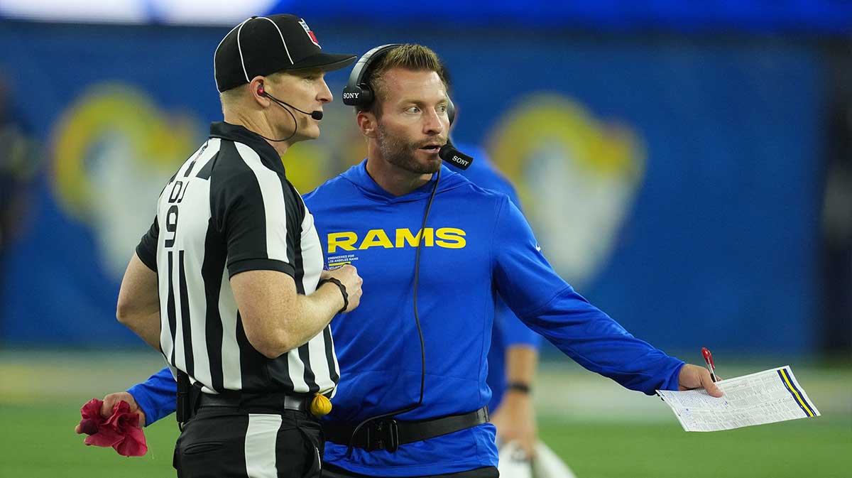 Los Angeles Rams head coach Sean McVay reacts during the second half at SoFi Stadium.