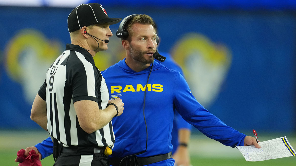 Los Angeles Rams head coach Sean McVay reacts during the second half at SoFi Stadium.