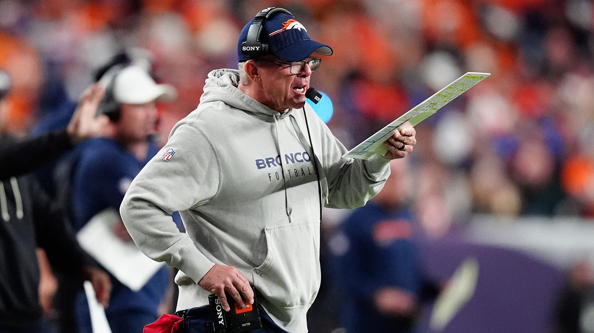 Denver Broncos head coach Sean Payton calls a play from the sideline during the second quarter against the Cincinnati Bengals at Empower Field at Mile High.