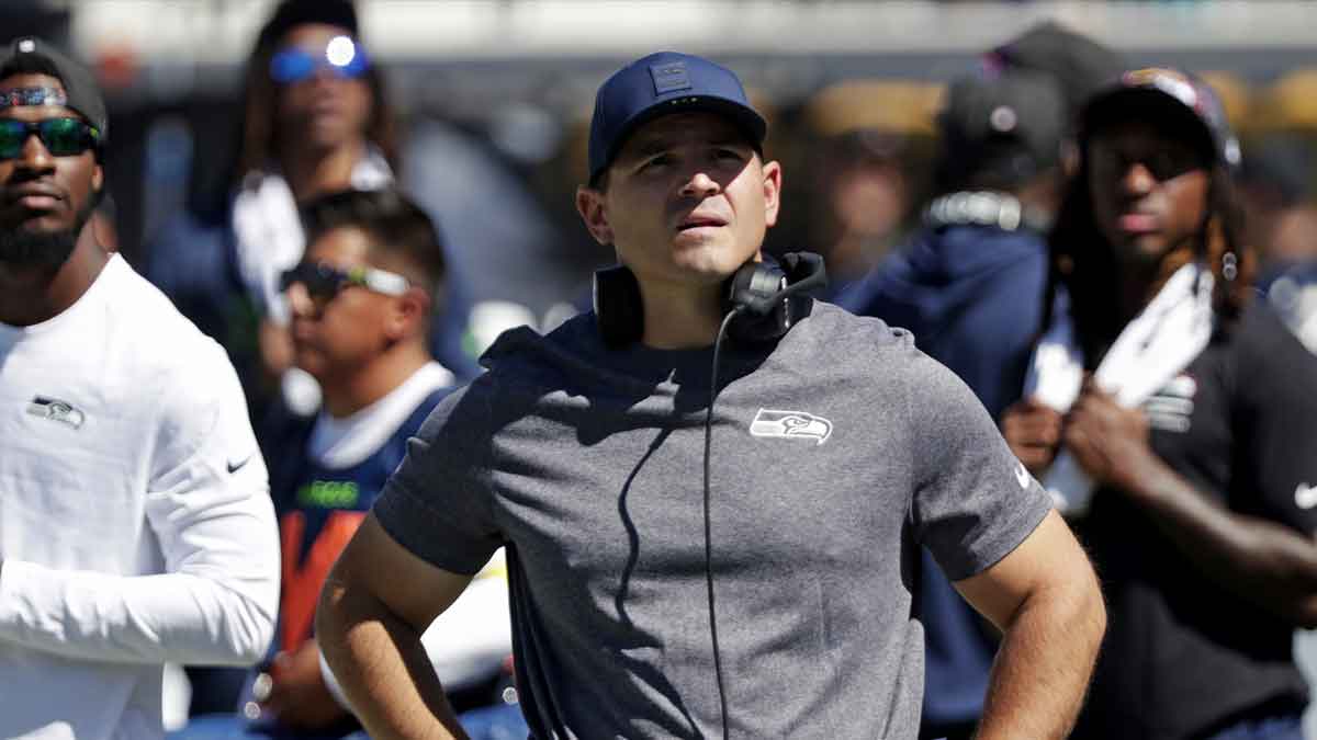Seattle Seahawks head coach Mike MacDonald looks on before the game against the Jacksonville Jaguars at EverBank Stadium.