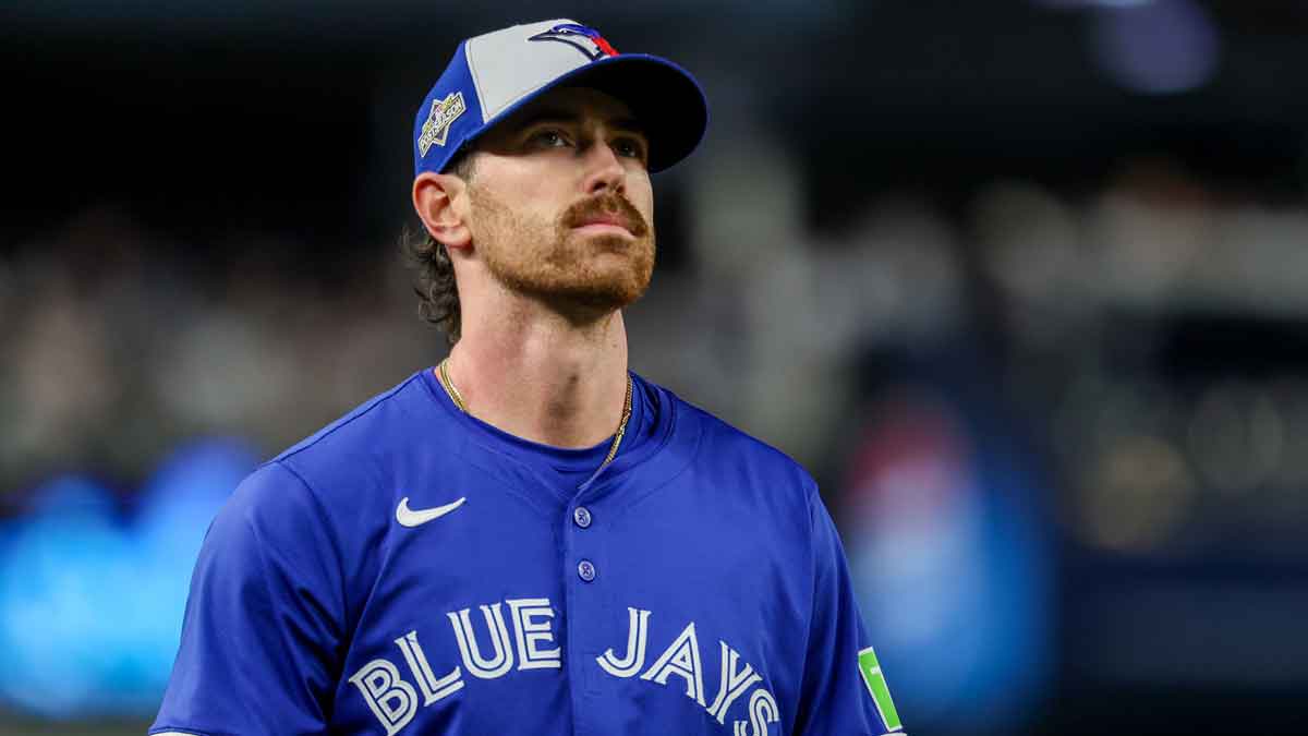 Toronto Blue Jays starting pitcher Shane Bieber (57) walks to the dugout prior to the game against the New York Yankees during game three of the ALDS round for the 2025 MLB playoffs at Yankee Stadium.