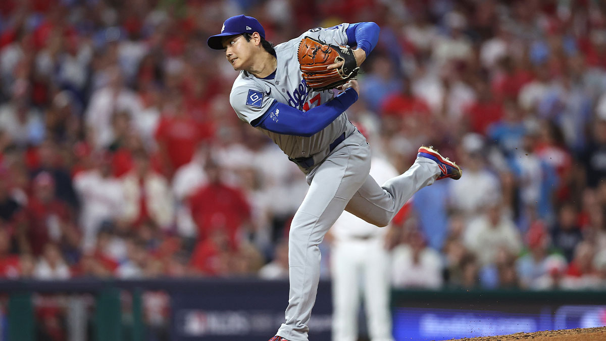 Los Angeles Dodgers two-way player Shohei Ohtani (17) pitches in the fifth inning against the Philadelphia Phillies during game one of the NLDS round for the 2025 MLB playoffs at Citizens Bank Park.