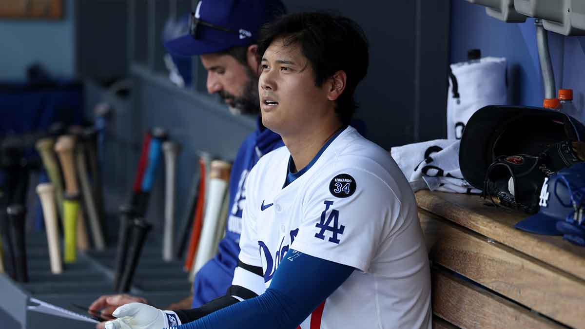 Los Angeles Dodgers designated hitter Shohei Ohtani (17) in the first inning against the Philadelphia Phillies during game four of the NLDS round for the 2025 MLB playoffs at Dodger Stadium.