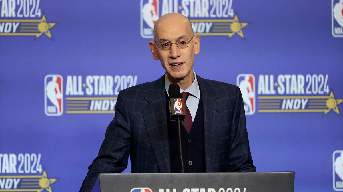 NBA Commissioner Adam Silver talks to media during a press conference before NBA All Star Saturday Night at Lucas Oil Stadium