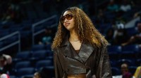 Injured Chicago Sky forward Angel Reese (5) stands on the sidelines before a WNBA game against the New York Liberty at Wintrust Arena.
