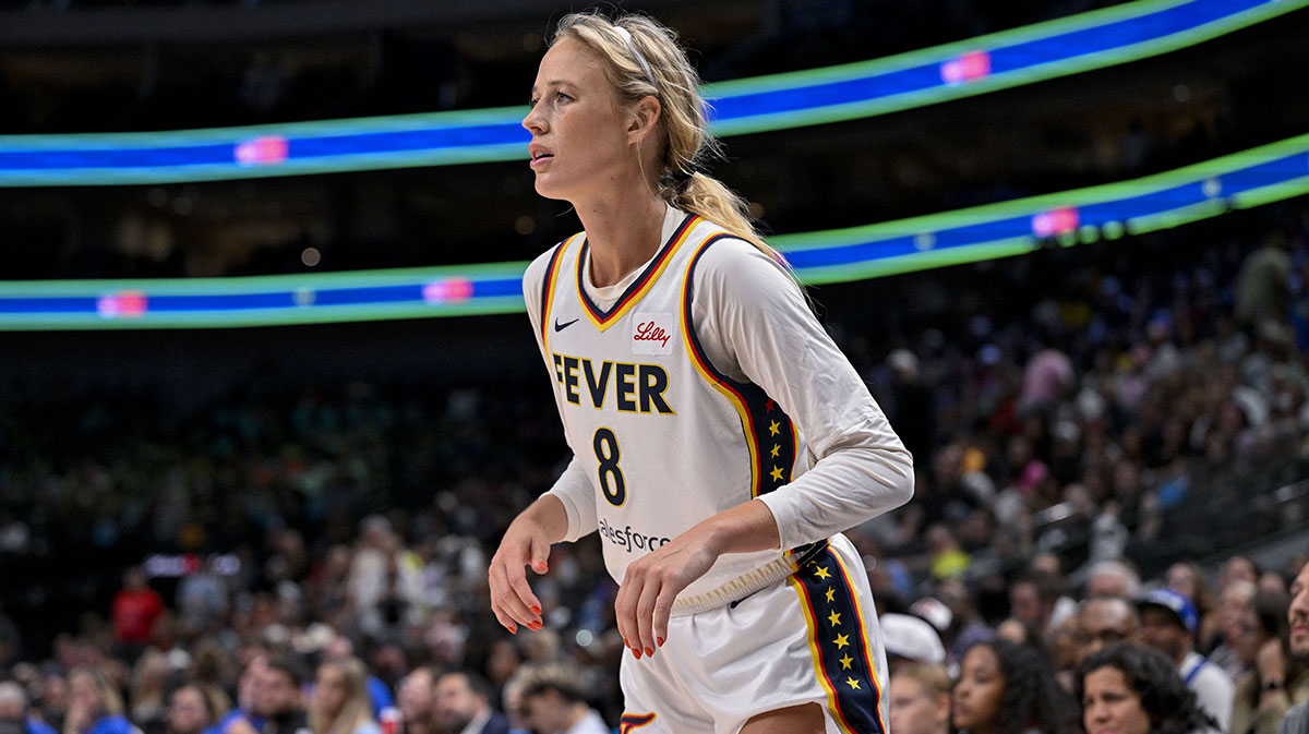 Sophie Cunningham, who is in rehab for her season-ending injury, with the Indiana Fever.