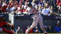 Detroit Tigers first base Spencer Torkelson (20) hits a RBI single in the first inning against the Cleveland Guardians during game one of the Wildcard round for the 2025 MLB playoffs at Progressive Field.