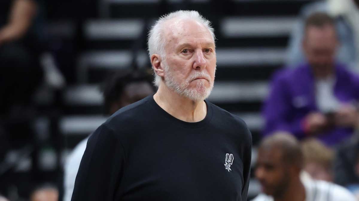 San Antonio Spurs head coach Gregg Popovich watches play against the Utah Jazz during the second quarter at Delta Center.