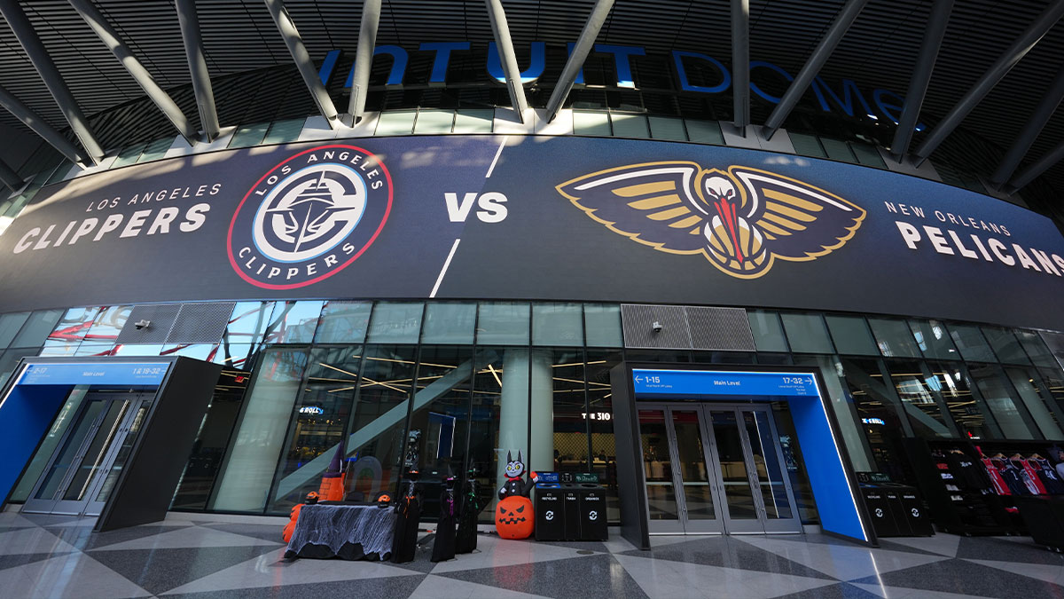 A general overall view of the Intuit Dome facade during the game between the New Orleans Pelicans and the LA Clippers.