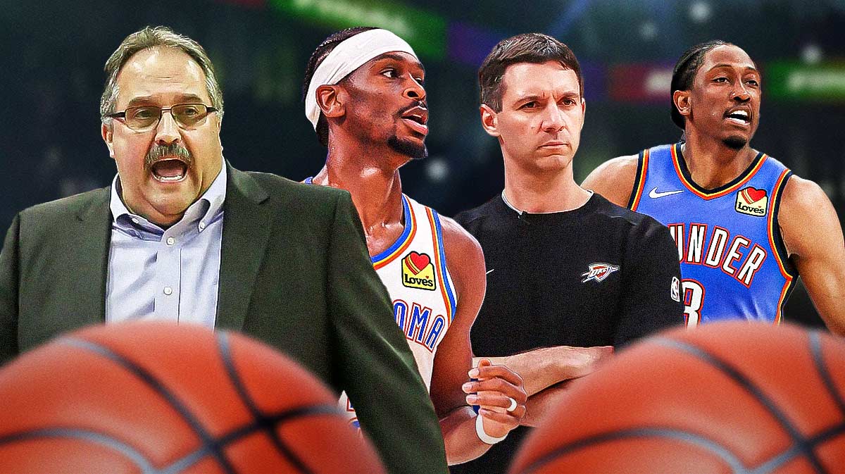 Stan Van Gundy with Thunder's Mark Daigneault, Shai Gilgeous-Alexander, and Jalen Williams