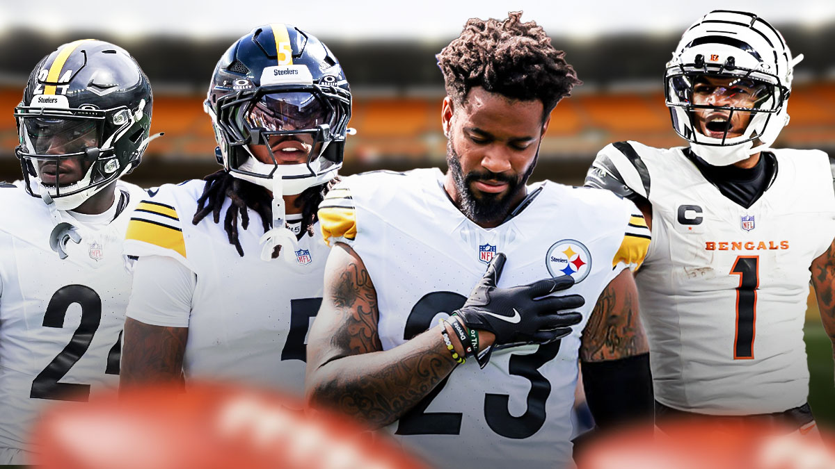 Jalen Ramsey, Joey Porter Jr, Darius Slay looking sad. Ja'Marr Chase laughing