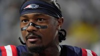 New England Patriots wide receiver Stefon Diggs talks with a sidelines reporter before the Bills home game against the New England Patriots at Highmark Stadium in Orchard Park on Oct. 5, 2025.