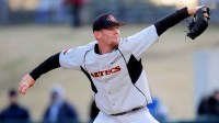 San Diego State Aztecs pitcher Stephen Strasburg against the TCU Horned Frogs at Lupton Baseball Stadium.