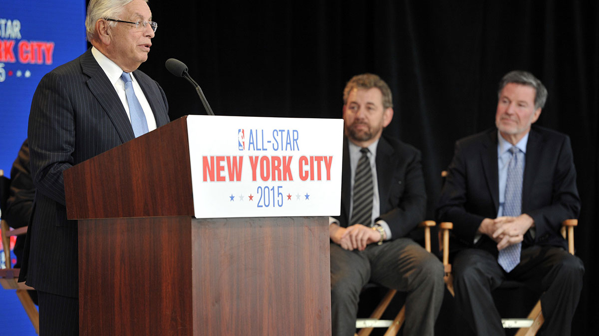 NBA commissioner David Stern speaks during a press conference to announce the 2015 NBA All-Star weekend in New York City at Industria Superstudio. The skill competition will be held at the Barclays Center and the All-Star game will be held at Madison Square Garden.
