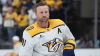 Nashville Predators center Steven Stamkos warms up before a game against the Utah Hockey Club at Delta Center.