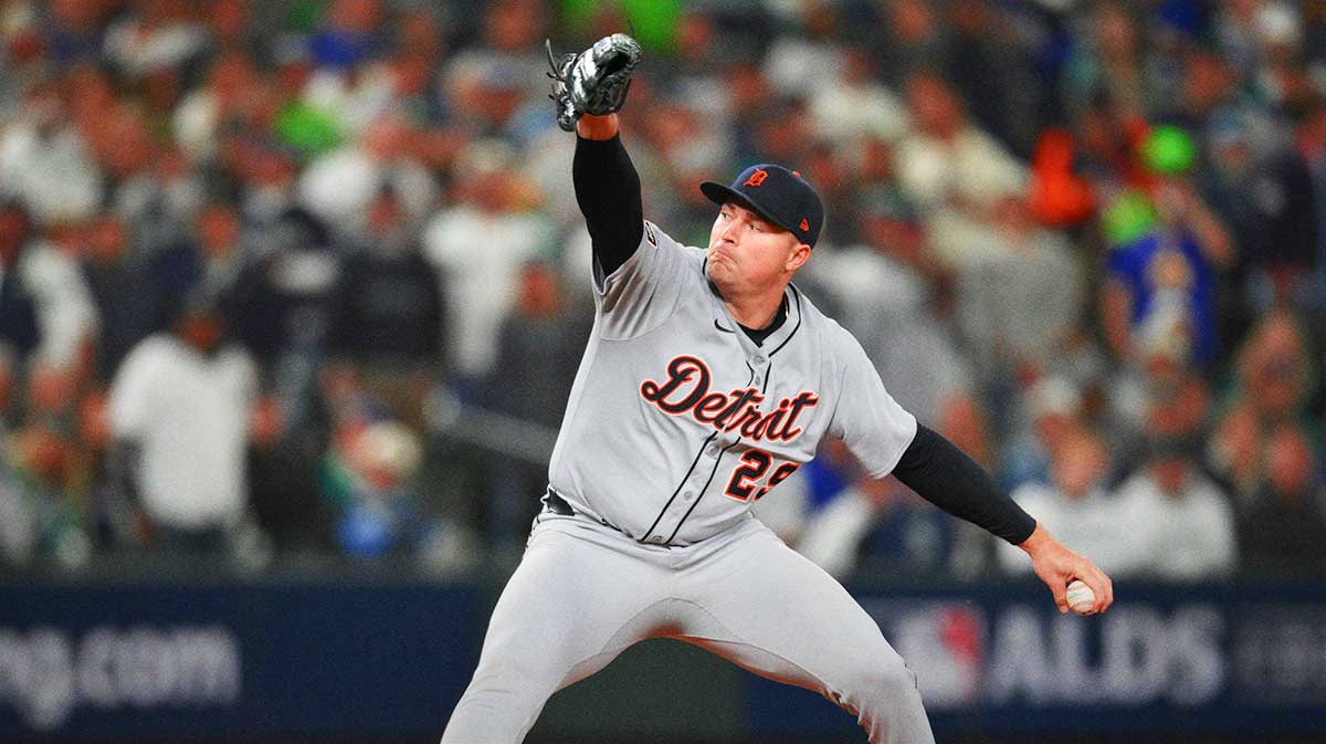 Detroit Tigers pitcher Tarik Skubal (29) pitches against the Seattle Mariners in the seventh inning during game two of the ALDS round for the 2025 MLB playoffs at T-Mobile Park.
