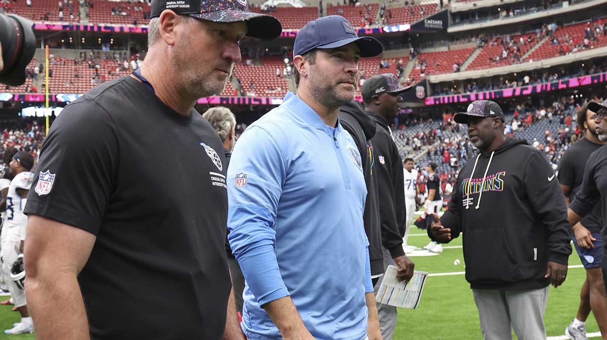 Tennessee Titans head coach Brian Callahan walks off the field after the game against the Houston Texans at NRG Stadium.