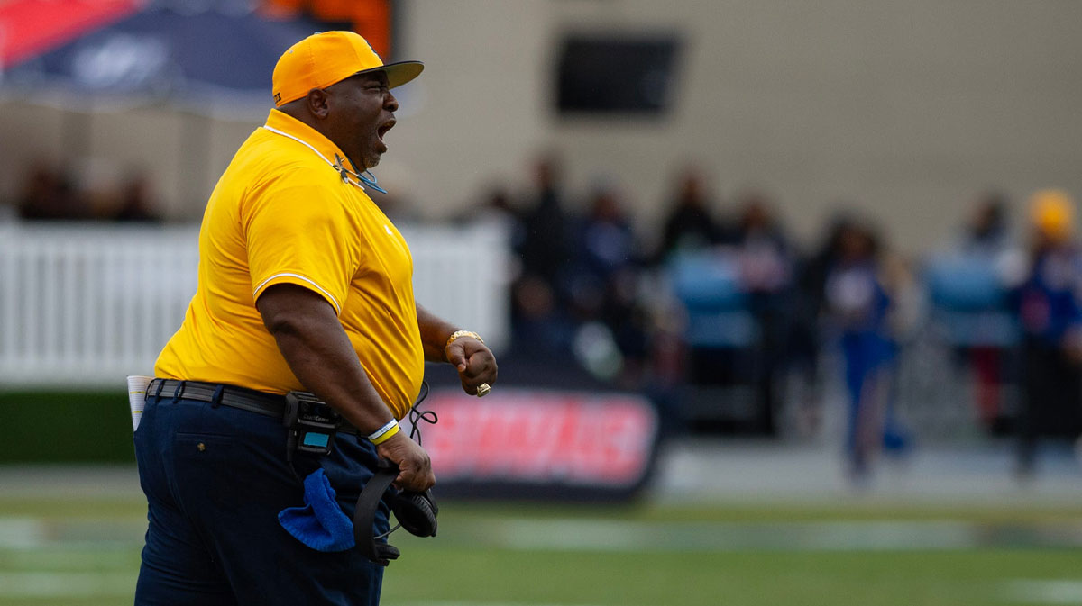 Southern Jaguars' head coach Terrence Graves yells during the SWAC Championship game against the Jackson State Tigers in Jackson, Miss., on Saturday, Dec. 7, 2024.