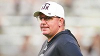 Texas A&M Aggies head coach Mike Elko looks on prior to the game against the Florida Gators at Kyle Field.