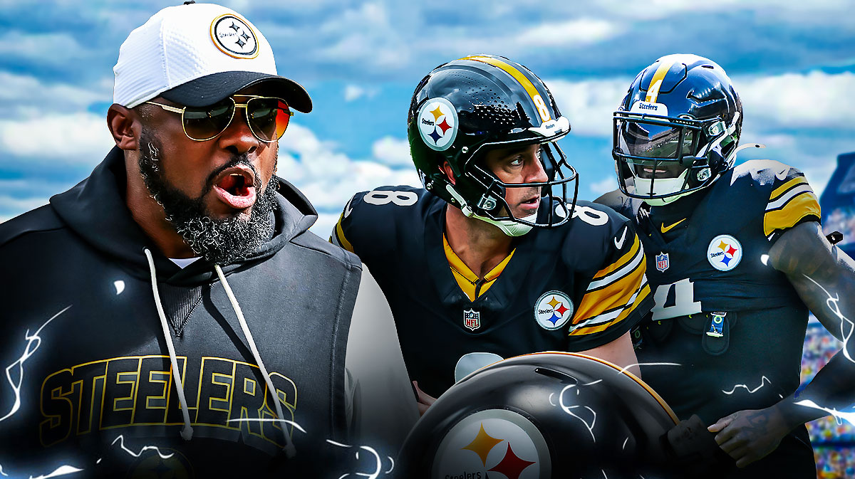 Aaron Rodgers, DK Metcalf, Mike Tomlin all beside each other, Electricity in the background