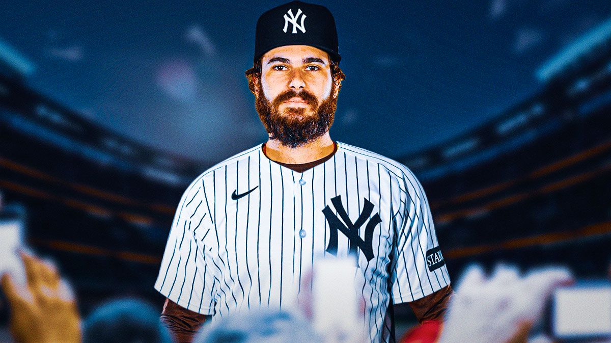 Dylan Cease in a Yankees jersey at Yankee Stadium