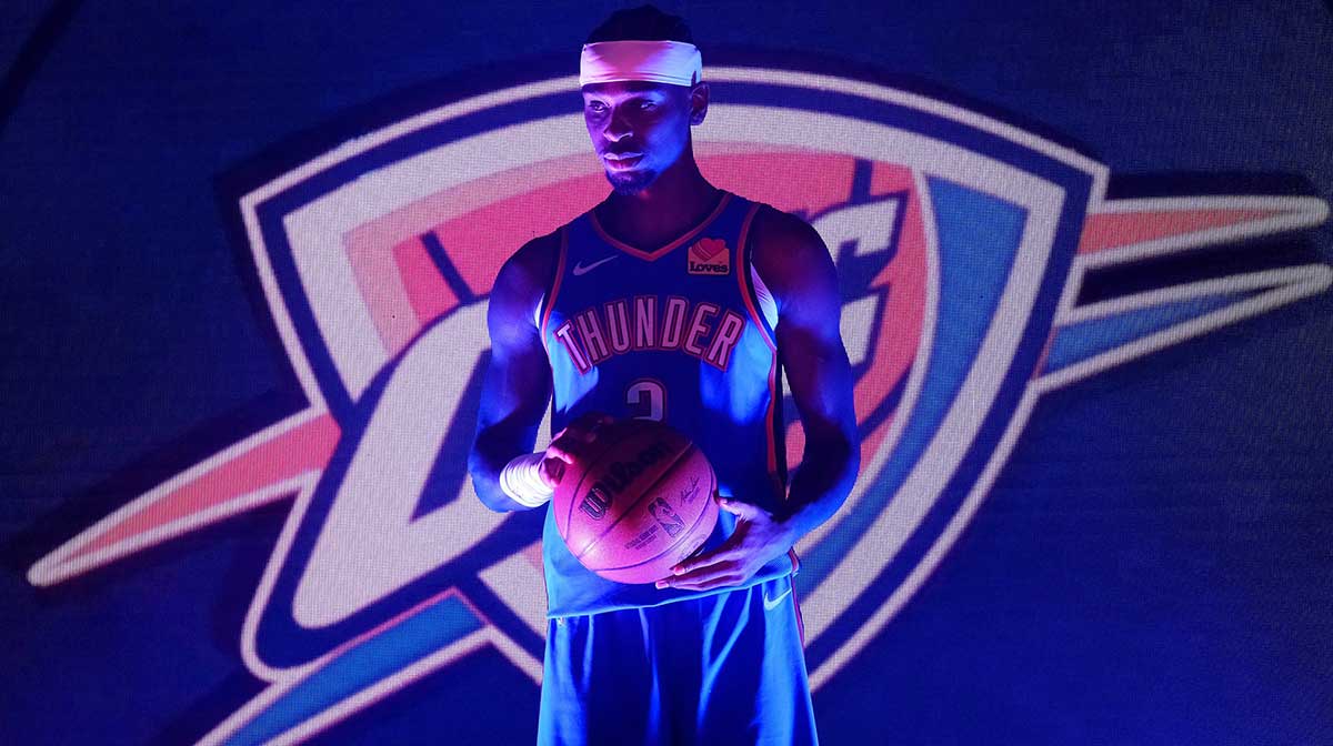 Shai Gilgeous-Alexander during the Thunder Media Day for the 25-26 NBA season at the Paycom CenterMonday, Sept. 29, 2025.