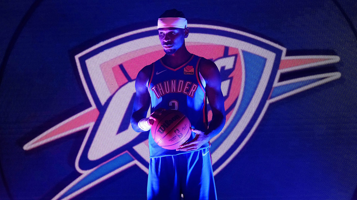 Shai Gilgeous-Alexander during the Thunder Media Day for the 25-26 NBA season at the Paycom CenterMonday, Sept. 29, 2025.