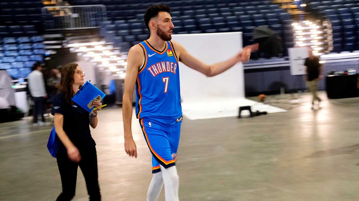 Chet Holmgren (7) during the Thunder Media Day for the 25-26 NBA season at the Paycom Center Monday, Sept. 29, 2025