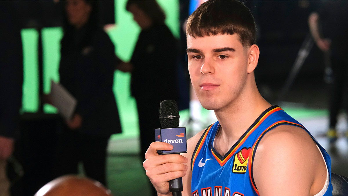 Nikola Topic (44) during the Thunder Media Day for the 25-26 NBA season at the Paycom Center Monday, Sept. 29, 2025.