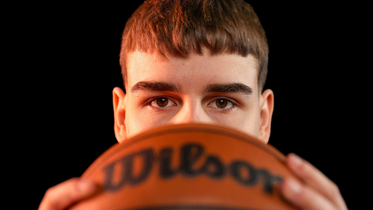 Oklahoma guard Nikola Topic (44) poses for a photo shoot during Thunder media day at Paycom Center in Oklahoma City on Monday, Sept. 29, 2025.