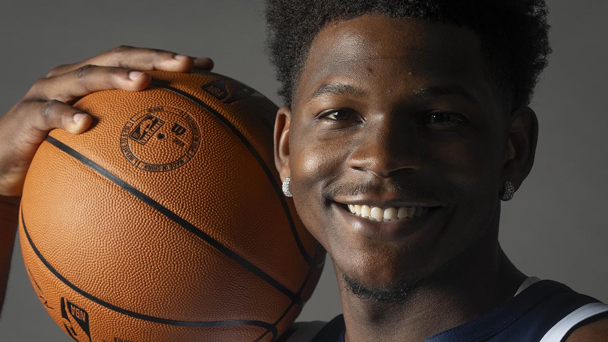 Timberwolves guard Anthony Edwards smiles