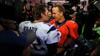 Tom Brady and Peyton Manning after the New England Patriots and Denver Broncos met in the AFC Championship game in January 2016.