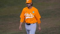 Tennessee baseball head coach Tony Vitello during a NCAA regional baseball game between the Tennessee Volunteers and Cincinnati Bearcats at Lindsey Nelson Stadium in Knoxville, Tenn., on May 31, 2025.