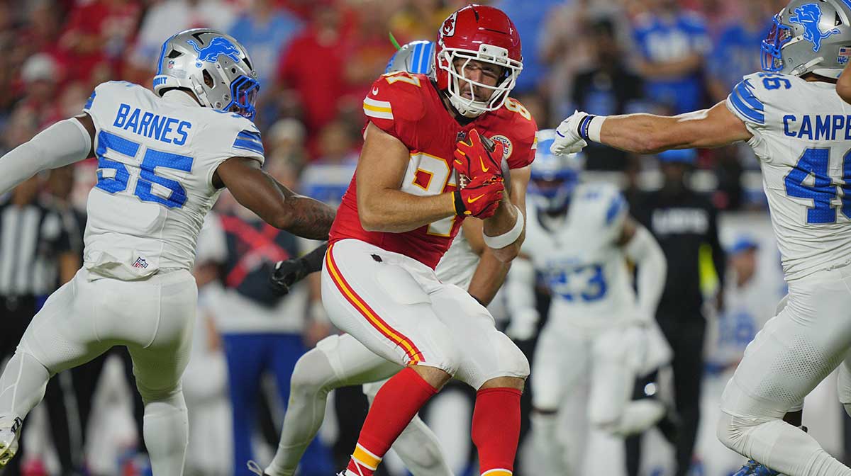 Kansas City Chiefs tight end Travis Kelce against the Detroit Lions.