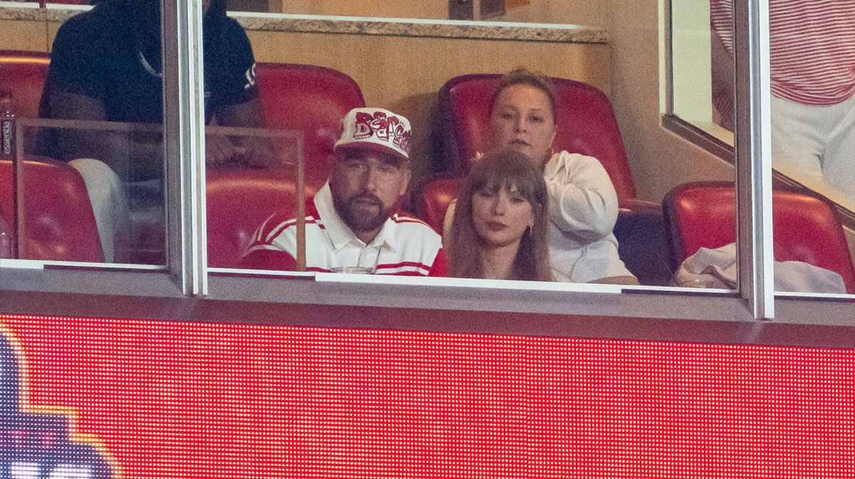 Travis Kelce and Taylor Swift at Arrowhead Stadium.