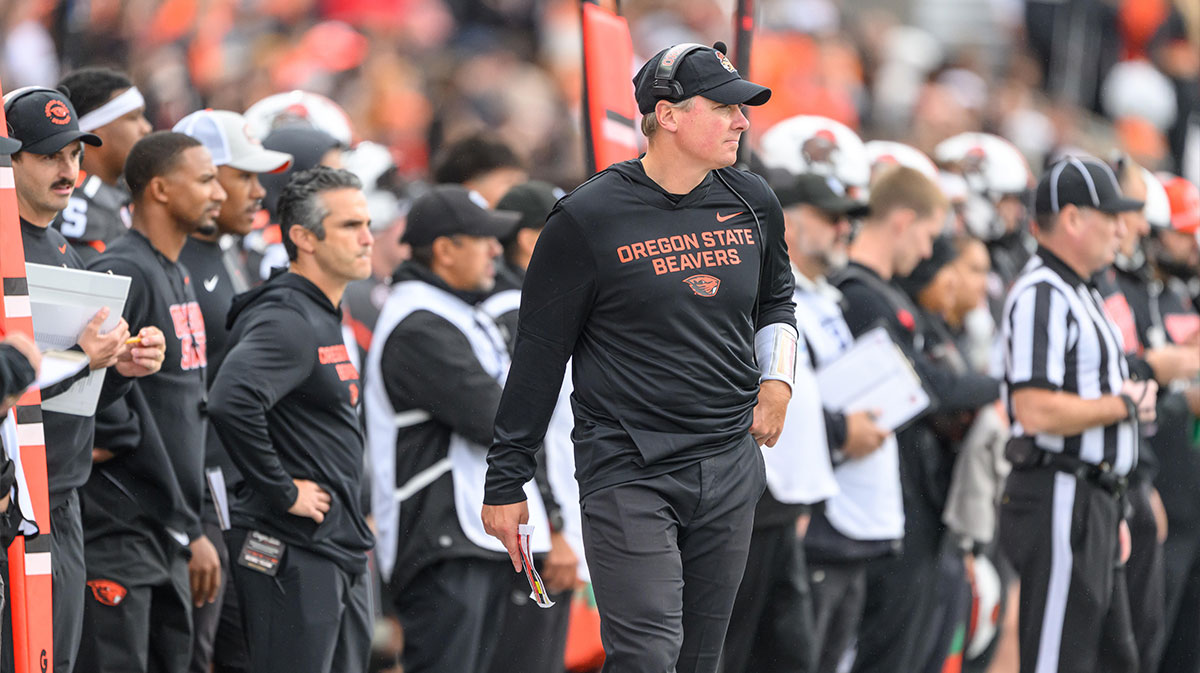 Oregon State Beavers head coach Trent Bray looks on during the second quarter against the Wake Forest Demon Deacons at Reser Stadium.