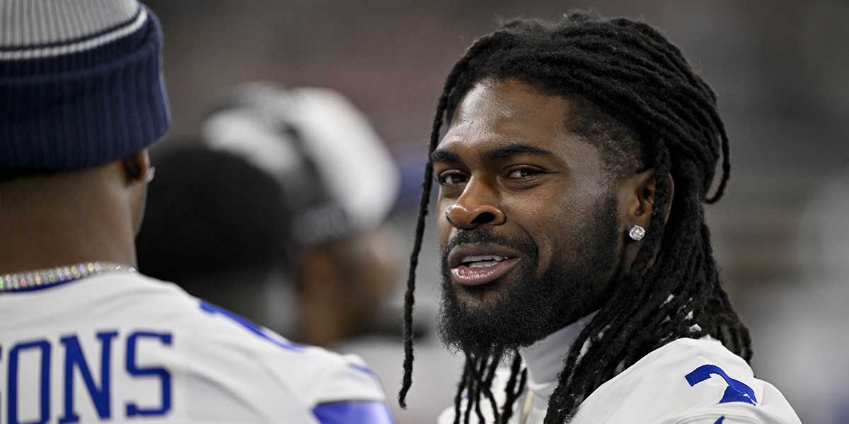 Dallas Cowboys cornerback Trevon Diggs (7) looks on before the game between the Dallas Cowboys and the Baltimore Ravens at AT&T Stadium.