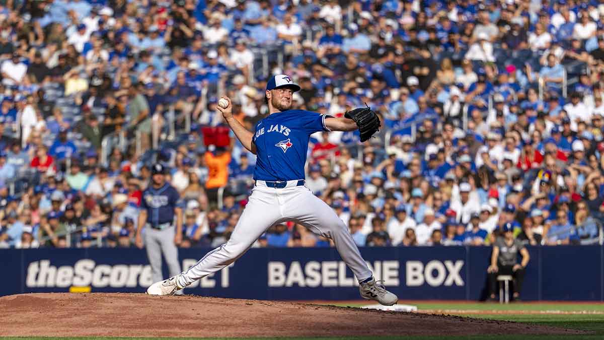 Toronto Blue Jays pitcher Trey Yesavage (39) delivers a pitch against the Tampa Bay Rays during the fifth inning at Rogers Centre.