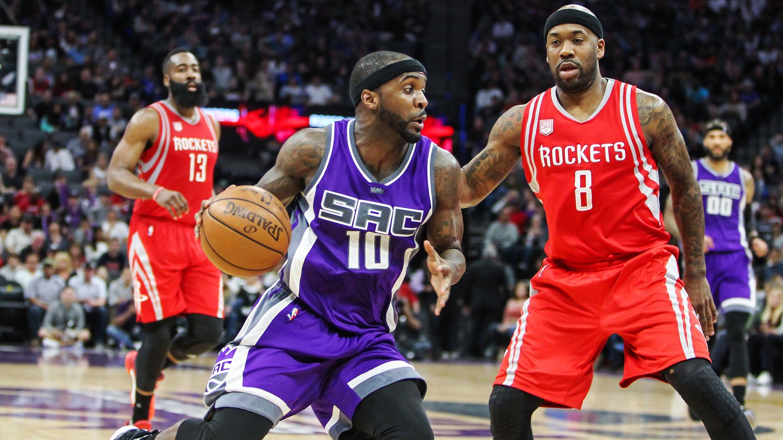 Sacramento Kings guard Ty Lawson (10) dribbles the ball against Houston Rockets guard Bobby Brown (8) during the third quarter at Golden 1 Center. The Rockets defeated the Kings 135-128.