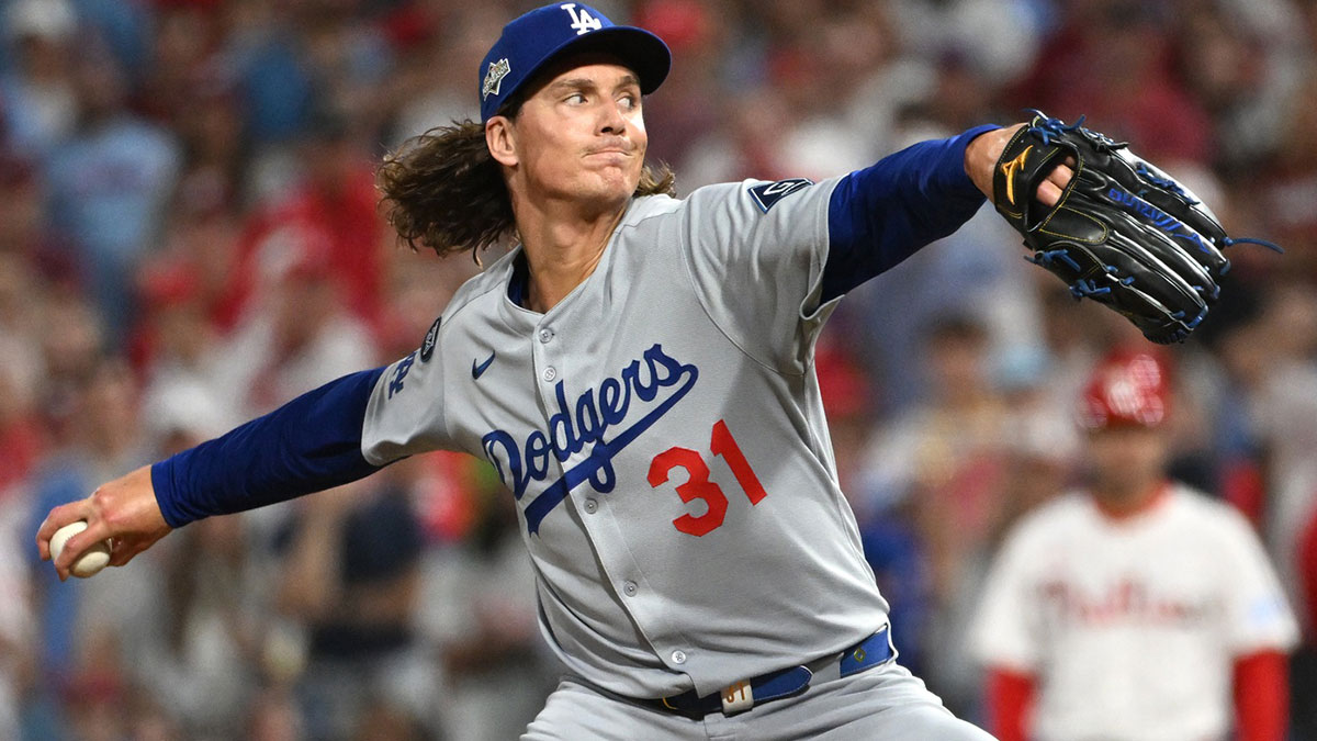 Los Angeles Dodgers pitcher Tyler Glasnow (31) pitches against the Philadelphia Phillies in the seventh inning during game one of the NLDS round for the 2025 MLB playoffs at Citizens Bank Park.