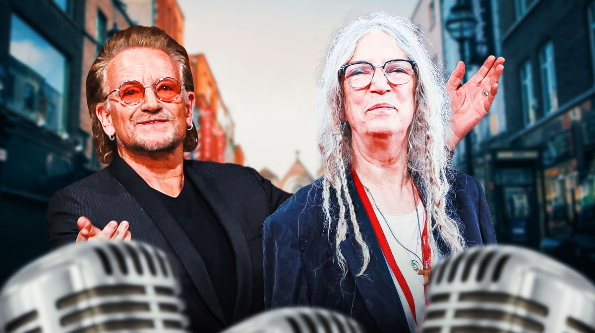 U2 singer Bono and Patti Smith with Dublin, Ireland, background, where she will start her 2025 tour.